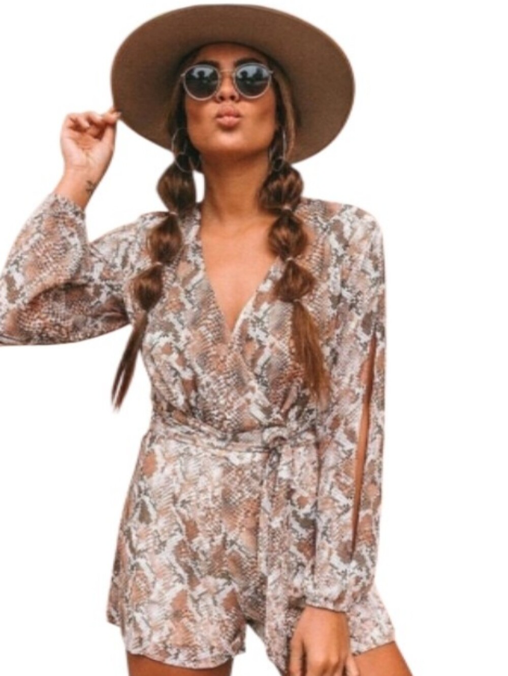 NWT Guess Wild Snake Print Wrap Long Sleeve Romper